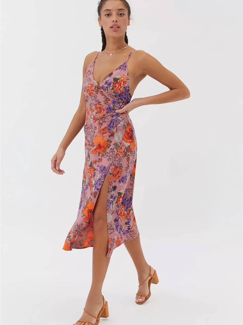 Urban Outfitters Lily Satin Wrap Midi Dress